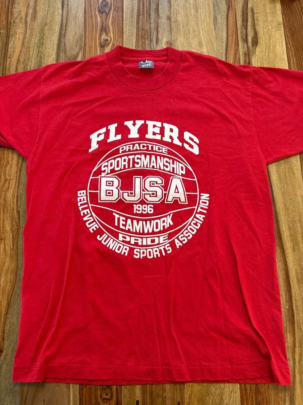 Vintage 1996 BJSA Flyers T-Shirt Large Red Made in USA, Single Stitch